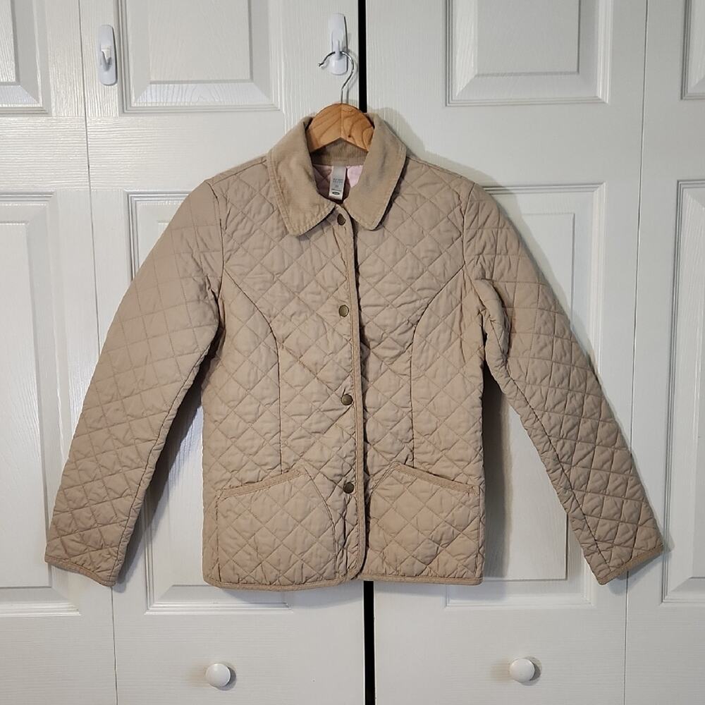 Old Navy Womens Tan Quilted Barn Jacket Corduroy Collar Beige XS Utility Classic